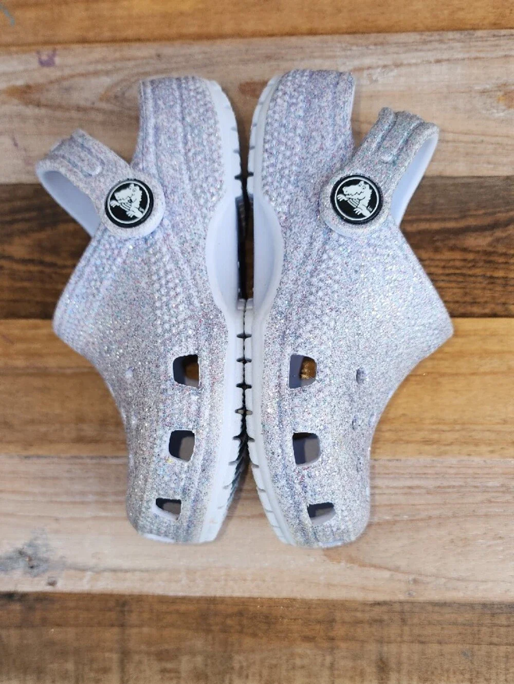 CROCS Kids Silver Multicolored Iridescent Shimmery Glitter Clog Size 8